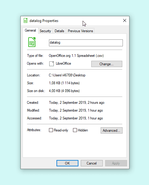 Figure 16: Desktop showing the file’s properties