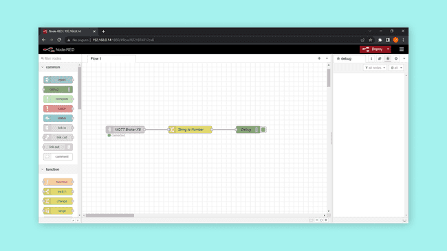 Node-RED flow used for testing the Portenta X8 local MQTT broker.