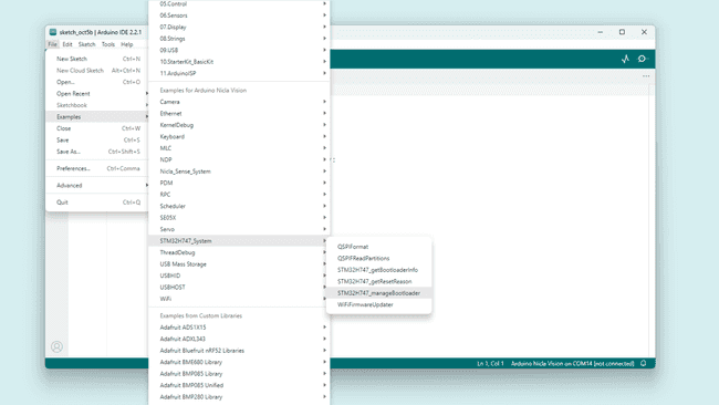 Example sketch location for bootloader update