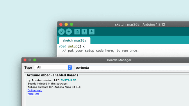 A search for "portenta" reveals the core that needs to be installed to support Portenta H7.