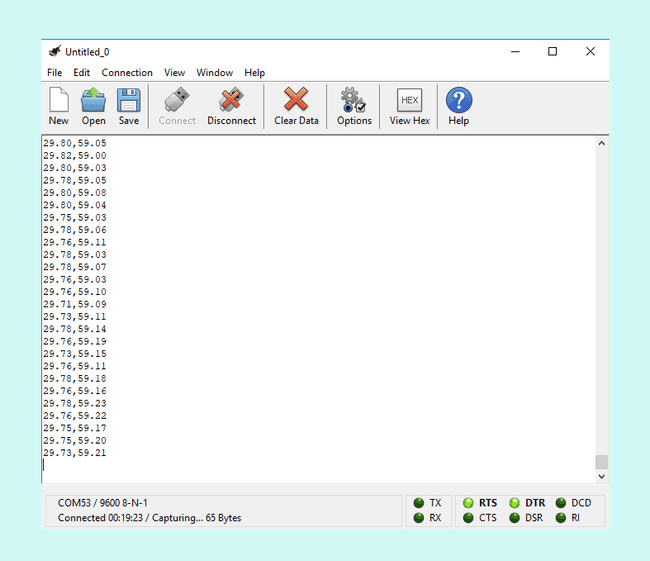 Figure 13: Data flowing in CoolTerm