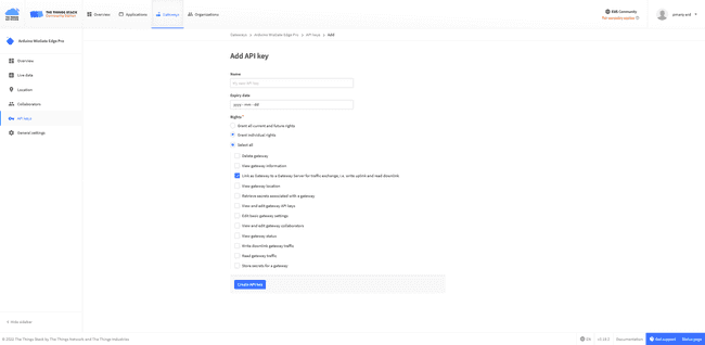 Wisgate dashboard using TTN's API key