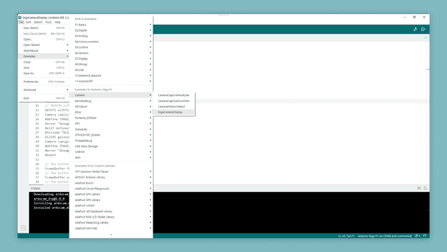 Opening the example sketch in the Arduino IDE