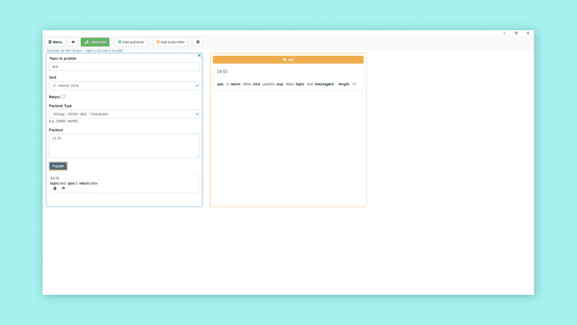 Publish data to a topic of the MQTT broker using the MQTTBox client.