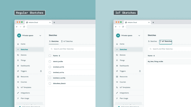 Sketches in the Arduino Cloud.