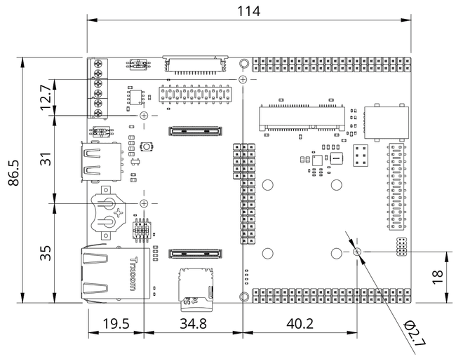 Portenta Mid Carrier Dimension Outline