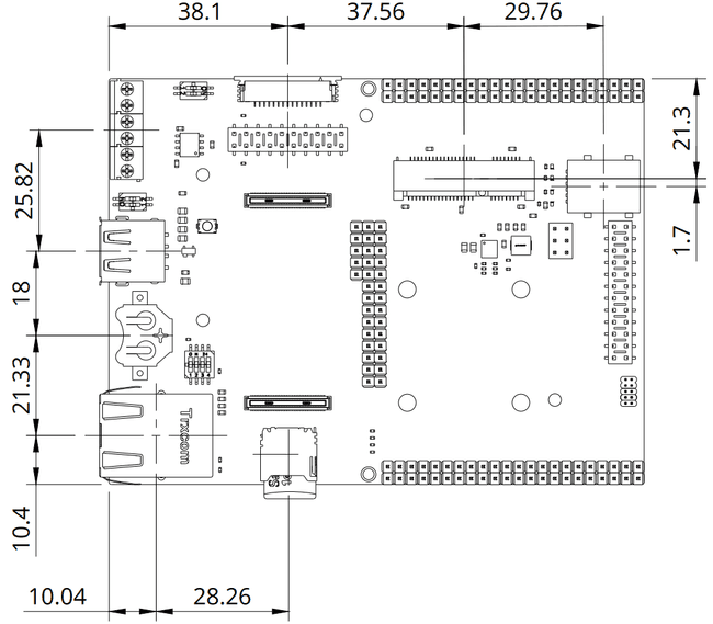 Portenta Mid Carrier Connectors Dimension Outline