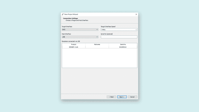 Ozone J-Link connection settings